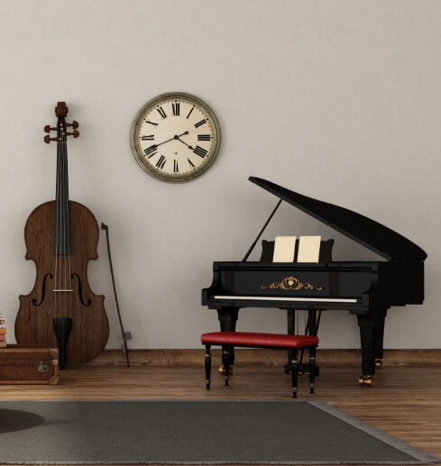 piano and violin in a house